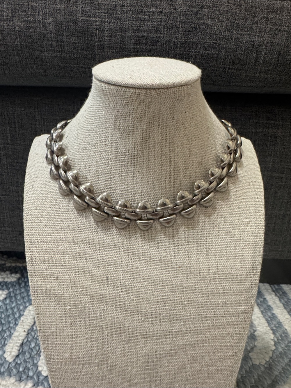 Vintage 60s 70s Silver Tone Sculptural Collar Choker Necklace